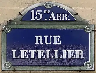 Plaque de la rue Letellier