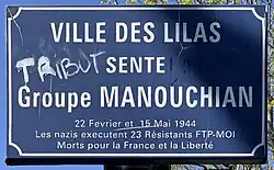 Photographie du panneau de la sente groupe Manouchian des Lilas.