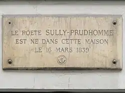 No 34 : plaque commémorative en hommage à Sully Prudhomme.