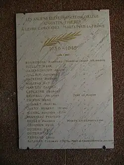 Anciens élèves morts pendant la Seconde Guerre mondiale.