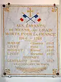 Plaque commémorative 1914-1918 dans l'église.