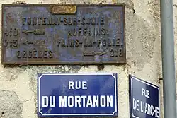 Plaque de cocher indiquant la direction d'Orgères à 2,8 km de Fontenay-sur-Conie.