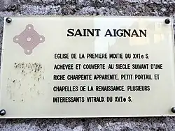 Plaque Monument Historique de l'église Saint-Aignan.