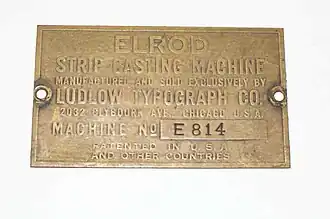 Plaque d’une machine Elrod