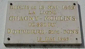 Plaque commémorative de l'ouverture de la ligne PLM