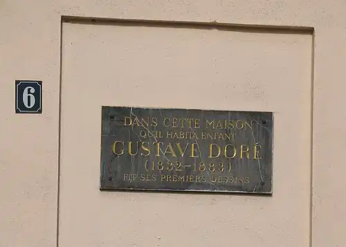 Plaque commémorative sur la maison d'enfance de Doré à Strasbourg.