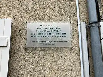 Plaque installée sur sa maison en 2010.
