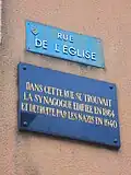Plaque de l'ancienne synagogue.