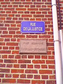 Plaque de la voie romaine Tournai-Estaires