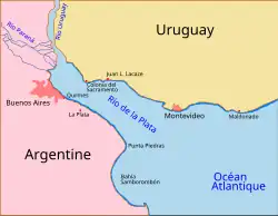 carte avec estuaire entre Uruguay et Argentine.
