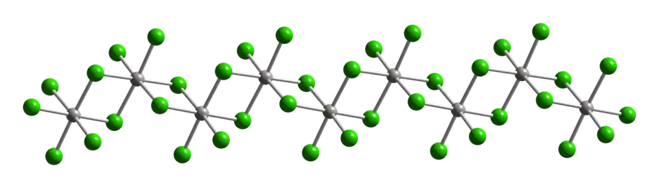 Représentation d'une chaîne de (PtCl4)∞ à partir de la structure cristalline du chlorure de platine(IV)