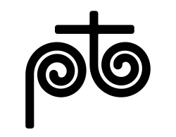 un p et un t en noir sur fond blanc, aux formes enroulées rappelant des bandes magnétiques
