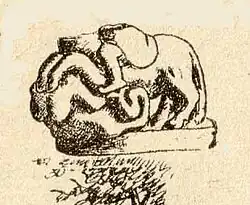 L'anguipède placé sous le porche de l'église Notre-Dame-de-la-Bonne-Nouvelle de Plouaret (dessin d'Henri Frotier de La Messelière).