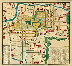 Carte de la ville de Kōfu vers 1845, prenant place autour du château de Kōfu.