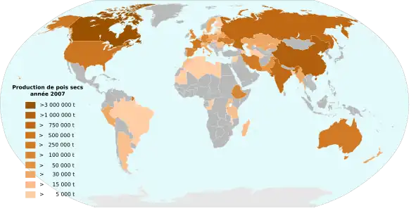 Répartition de la production de pois secs en 2007.