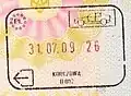 Cachet de sortie pour les trajets routiers (poste frontière de Korczowa).