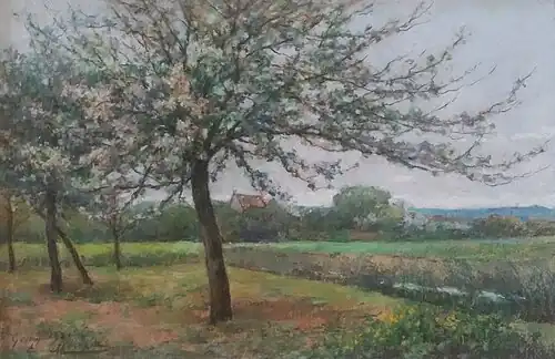 Pommiers en fleurs à Gasny. Pastel 50&nbsp;×&nbsp;32&nbsp;cm, coll. privée.