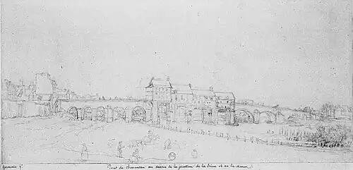 Dessin du pont de Charenton depuis le potager de l'hôtel du Plessis-Bellière, XVIIIe siècle