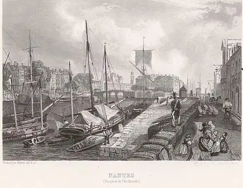 Activité portuaire sur l'île Gloriette en 1850.