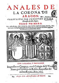 Portada de los Anales de la Corona de Aragón.