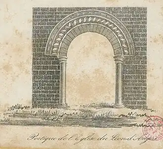 Portail de l"église gravure du XIXe&nbsp;siècle archives départementales 49.