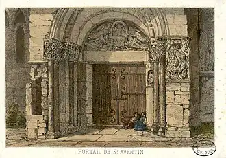 Le portail sur une aquarelle du XIXe&nbsp;siècle.