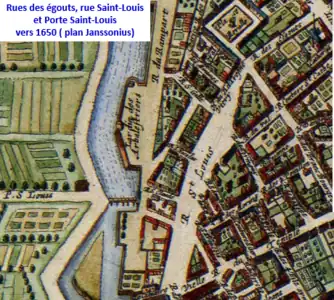 Porte Saint-Louis sur le plan Janssonius (vers 1640).