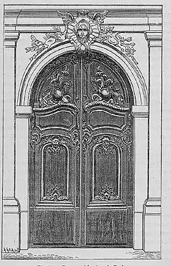 Porte cochère, rue du Bac, style Pompadour-Louis XV, gravure d'Auguste-Emmanuel Hotin (1891).