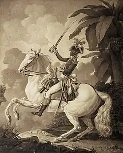 Portrait équestre de Toussaint Louverture sur son cheval Bel-Argent, par Denis Alexandre Volozan, vers 1800