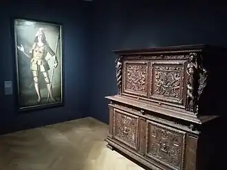 Francisco de Zurbarán, Portait d'Alvar Velázquez de Lara et meuble en noyer de style italien à droite.