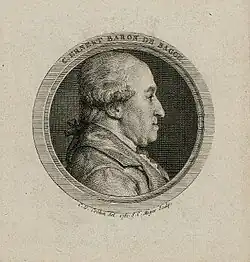 gravure en cercle : un homme de profil.