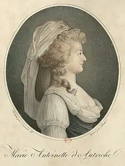 Portrait de Marie-Antoinette d'Autriche dit « en bergère » (1791), gravure rehaussée d'après Césarine Franck