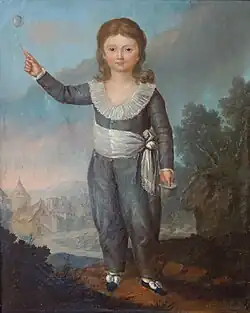 Le dauphin Louis-Joseph, École Française du XVIIIe&nbsp;siècle (l'enfant est raide, probablement à cause du corset qu'il doit porter).
