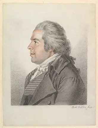 Dessin de profil d'un homme en costume aux cheveux gris