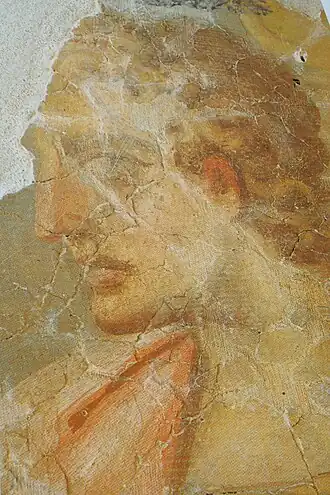 Portrait peint découvert dans les fouilles des thermes du jardin de l'hôpital de Lisieux