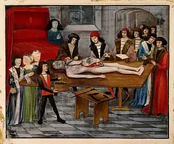 Peinture d'une dissection de Guy de Chauliac.