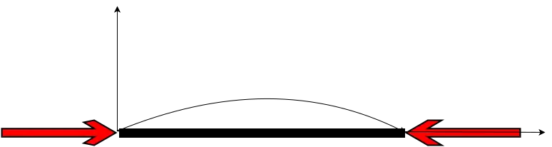 Poutre en flambement sous l'effet de 2 forces de compressions opposées
F
→
{\displaystyle {\overrightarrow {F}}}