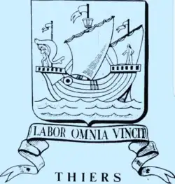 Blason de Thiers (Thiers est dans le Puy-de-Dôme) comportant la devise LABOR OMNIA VINCIT.