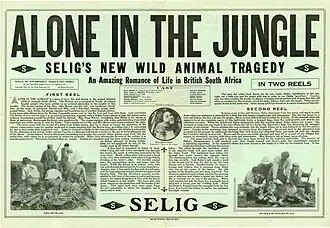 Description de l'image Press sheet for ALONE IN THE JUNGLE, 1913 (Page 1).jpg.