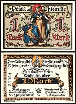 Monnaie 1920 pour Prien am Chiemsee. Artiste : Emil Ernst Heinsdorff.