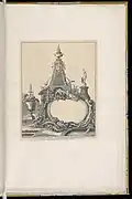 Cartouche avec fontaine et obélisque en arrière-plan, ca. 1748-1759, Paris, bibliothèque de l’INHA, coll. Jacques Doucet