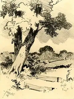Paysage avec deux arbres à gauche (1852), lithographie (Londres, British Museum).