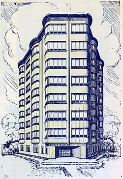 Projet d'immeuble, Quartier des Nations à Bruxelles, architecte Léon van Dievoet, 1936.
