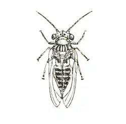 Insecte ailé dessiné en noire et blanc.