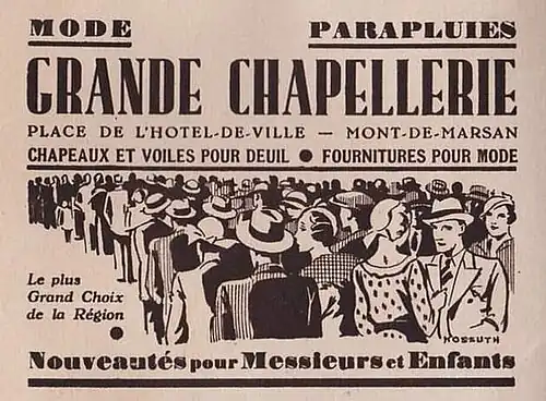 Encart publicitaire pour la Grande Chapellerie de Mont-de-Marsan (ancienne place de l'hôtel de ville).