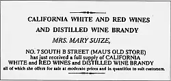 Publicité Marie Suize(boutique de Virginia City)
