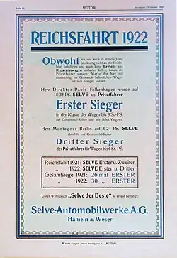 Publicité de la « Selve Automobilwerke AG »