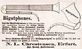 Publicité du début des années 1880 pour un fabricant de bigotphones allemands d'Erfurt.