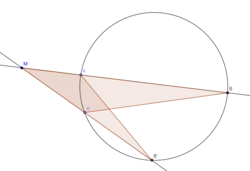 Deux triangles semblables illustrant l'invariance de la puissance d'un point par rapport à un cercle
