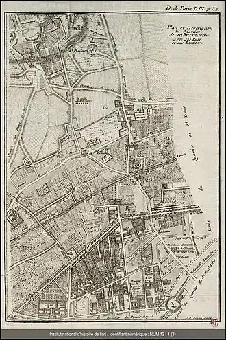 Plan du quartier de Montmartre en 1702.